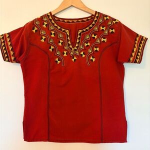 Embroidered Red Short Sleeve Top (Oaxacan: size S)